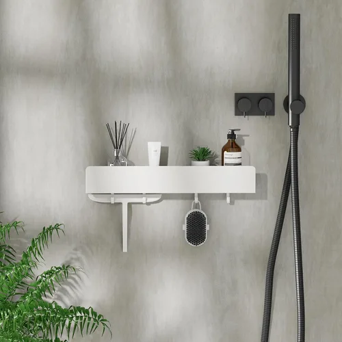 Miniatura 8 de REKITA Organizador de estante de ducha sin perforación, 40cm de acero inoxidable para almacenamiento en el baño con 4 ganchos removibles, estante