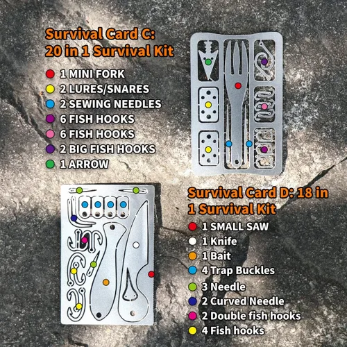 Miniatura 3 de PSKOOK Juego de 12 piezas de multiherramienta de supervivencia del tamaño de una tarjeta, herramienta de emergencia para acampar, kit EDC en tu