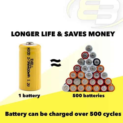 Miniatura 6 de Exell Battery Paquete de 5 baterías recargables AA NiMH de 1.2 V 2/3 400 mAh AA NiMH compatibles con registradores de datos industriales