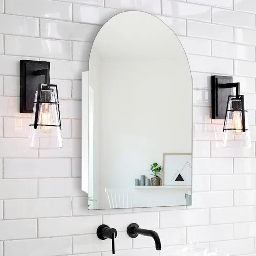 Miniatura 9 de Botiquín arqueado con espejo, 20 x 30 pulgadas, gabinete de pared con espejo sin marco, empotrado o montaje en superficie para baño, dormitorio