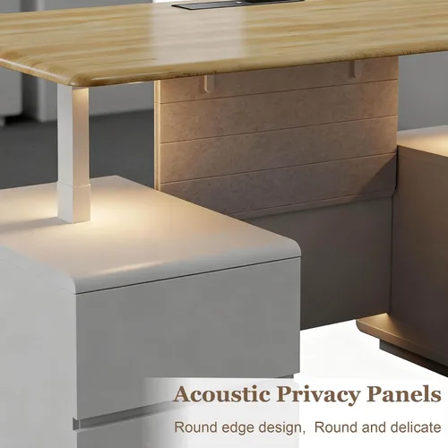Miniatura 7 de SAINTCY Escritorio ejecutivo de 70.8 pulgadas con almacenamiento, moderno escritorio eléctrico de altura ajustable de color blanco, pedestales