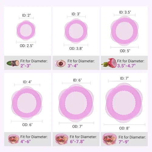 Miniatura 3 de Tapas elásticas de silicona para almacenamiento de alimentos en el refrigerador, fundas elásticas reutilizables para tazas, latas, tarros, 6 piezas
