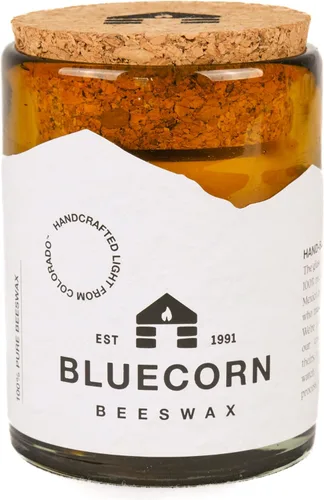 Bluecorn Beeswax Vela de 1 mecha, cera de abejas 100% pura, vidrio ámbar, sin fragancia, cera de vela sin soja, combustión limpia, larga duración