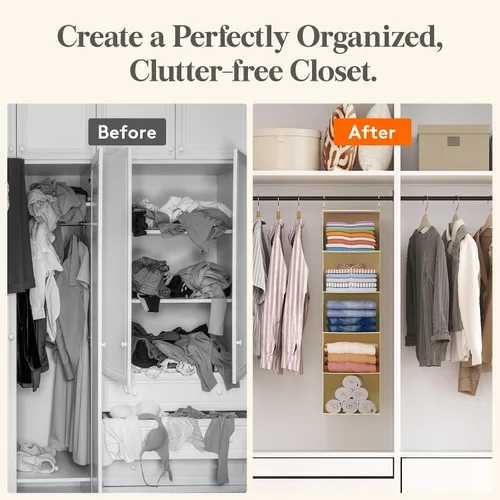 Miniatura 7 de Lifewit Organizador de armario colgante de 5 niveles y almacenamiento para estantes, estante de ropa plegable con 2 ganchos resistentes