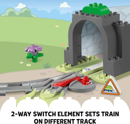 Miniatura 5 de LEGO DUPLO 10425 - Juego de expansión de túnel y pistas de tren de la ciudad Town, 10 piezas adicionales de vías de tren, juego de tren