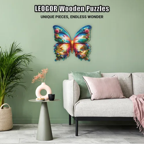 Miniatura 4 de LEOGOR Rompecabezas de madera para adultos de 200 piezas (12.2 x 11.4 pulgadas), rompecabezas de mariposa, madera extra gruesa de 0.197 in, diseño
