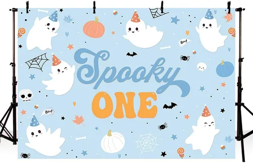 Miniatura 2 de MEHOFOND Telón de fondo de Halloween de 7 x 5 pies para niños, espeluznante One Happy Booday, decoración de fiesta de primer cumpleaños, suministros
