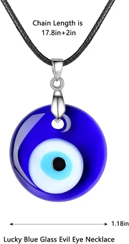 Miniatura 2 de WBRWP- Juego de collar con colgante de mal de ojo cristal de ojo azul con cadena de cuerda de cuero, acero inoxidable, protección turca