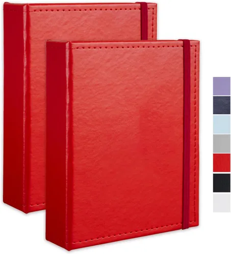 Miniatura 12 de Álbum de fotos pequeño de 4 x 6 pulgadas, paquete de 2 libros de fotos de cuero, cada mini álbum de 26 páginas tiene capacidad para 52 fotos, Rojo