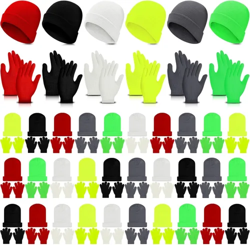 Miniatura 7 de Handepo 60 unidades de gorro y guantes de invierno para niños, sombreros de punto a granel, guantes cálidos unisex para clima frío, regalos