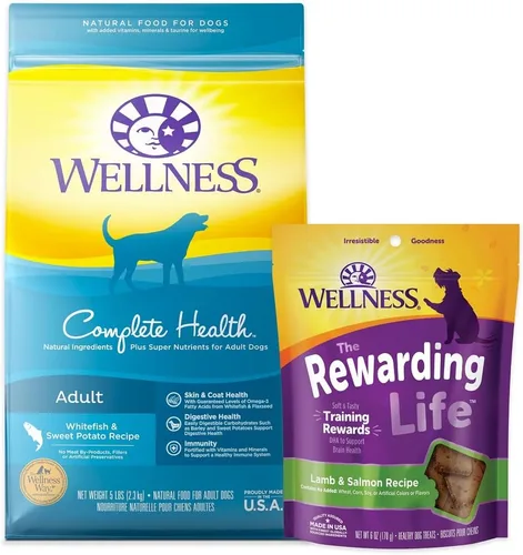 Miniatura 10 de Wellness Paquete de prueba de alimentos y golosinas para perros: comida seca completa de salud, cordero 5 libras y golosinas suaves Rewarding Life