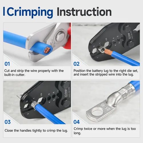Miniatura 6 de Herramienta de engarzado de lengüetas de cable de batería iCrimp para lengüetas de cobre AWG 8-1/0, extremos de alambre resistentes