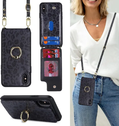 Miniatura 11 de Lipvina para iPhone 11 Pro Funda para teléfono con tarjetero y correa para mujeres, cordón cruzado, soporte de anillo con patas, cierre de presión