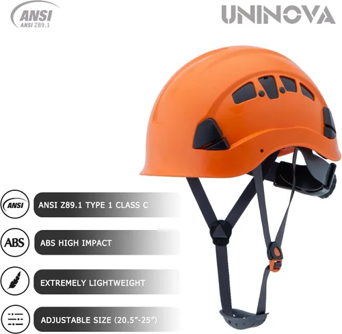 Miniatura 4 de Casco de seguridad – Casco aprobado por ANSI Z89.1 ajustable – Suspensión de trinquete de 6 puntos y cascos OSHA Naranja