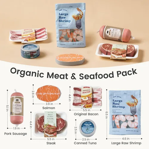 Miniatura 6 de Tiny Land Juego de comida orgánica para juegos de simulación - Juego de juguetes de mariscos y carne de madera de 6 piezas para niños, simulación