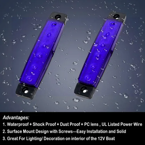 Miniatura 4 de Shangyuan Luces marinas: 6 luces interiores LED impermeables para yate, barco de pesca, kayak y más, 12 V Azul