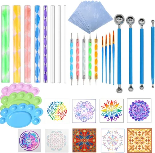 Juego de herramientas de punteado de mandala, pintura de rocas, plantillas de pintura de puntos, juego de herramientas de pintura de bolas, kit de