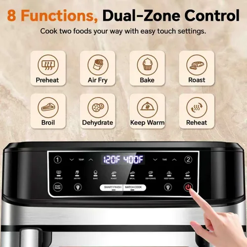 Miniatura 4 de Emphsism Freidora de aire grande de doble zona de 12 cuartos con divisor, cocina a juego y acabado inteligente, freír al