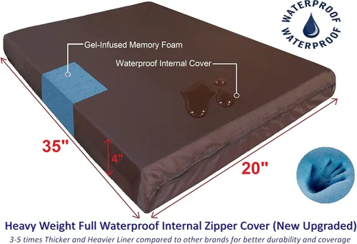 Miniatura 2 de Dogbed4less Cama ortopédica pequeña y mediana de espuma viscoelástica de gel para mascotas, forro impermeable con cubierta de microgamuza gris
