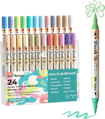 Marcadores de pintura acrílica de 48 colores con punta de pincel de doble tono, marcadores acrílicos a base de agua para madera, cerámica, tela,