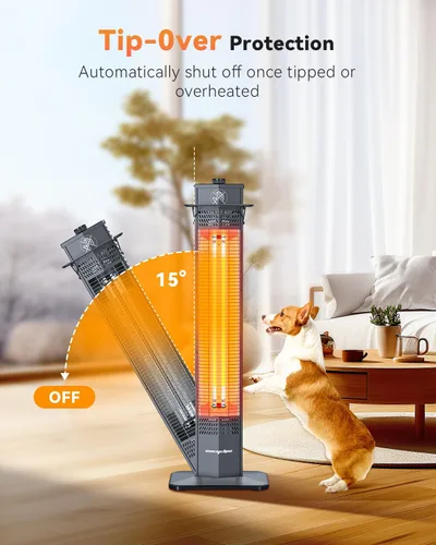 Miniatura 12 de Encyclpo - Calentador de patio para uso al aire libre, 1500 W, infrarrojo, torre portátil de 36 pulgadas, 3 niveles, impermeable IPX5, protección