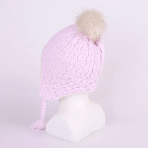 Miniatura 7 de Gorro de punto con solapa para las orejas para bebé, de piel sintética, con pompón, para invierno, cálido, forro polar