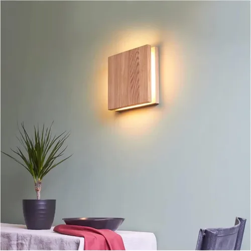 Miniatura 2 de Lámpara de pared LED de madera, aplique de pared cuadrada, lámpara de pared para interiores de 9 W, con acrílico, lámparas de cabecera de madera