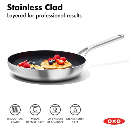 Miniatura 4 de OXO Mira - Juego de sartenes antiadherentes de acero inoxidable de tres capas, sin PFAS, de 8 y 10 pulgadas, para inducción, multirevestimiento