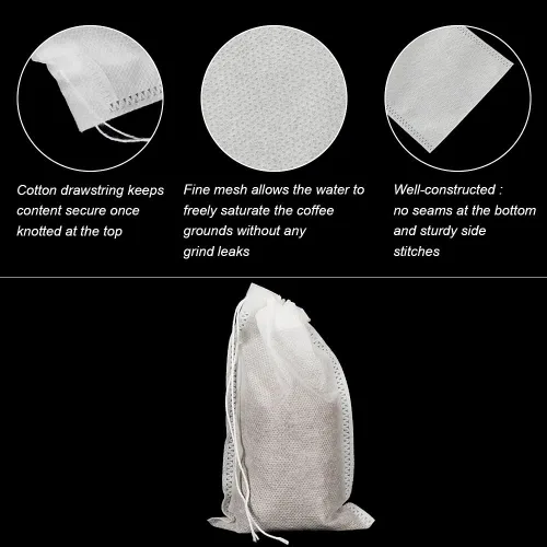 Miniatura 3 de 50 bolsas para preparación en frío sin desorden, bolsas de filtro de café desechables de 4x6 pulgadas, bolsas de malla fina con cordón para preparar