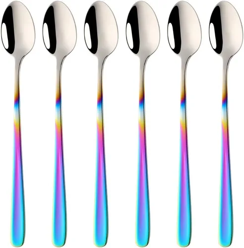 Miniatura 10 de Buyer Star Cucharas de té helado de mango largo, juegos de cucharas de café resistentes de 8 pulgadas 18/10 para mezclar, mezclar cócteles, té, Oro