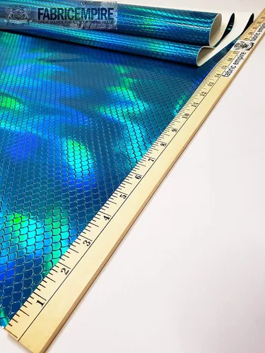 Miniatura 3 de Fabric Empire The Yard - Escamas holográficas de vinilo en relieve, tela brillante de sirena de 54 pulgadas de ancho, vendido por The Yard Turquesa