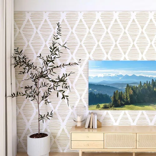 Miniatura 4 de Papel tapiz moderno de color blanco y beige para despegar y pegar, 17.7 x 80 pulgadas, a rayas, extraíble, de vinilo, impermeable, papel