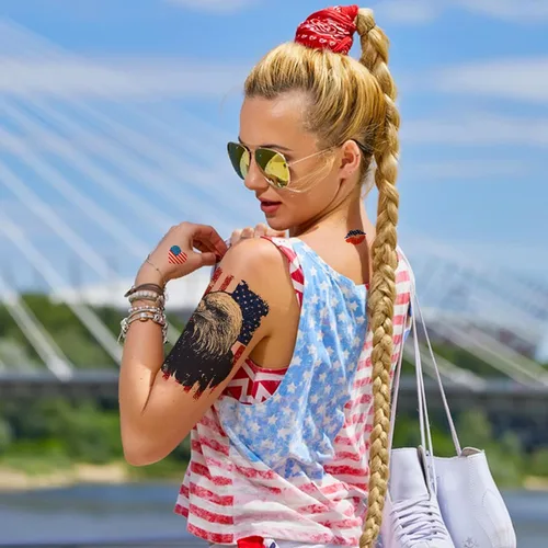 Miniatura 7 de Aresvns Tatuajes temporales del Día de la Independencia, tatuaje de manga de bandera de Estados Unidos del 4 de julio, suministros de fiesta rojo