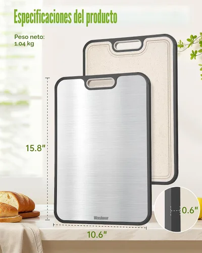 Miniatura 7 de Tablas de cortar de titanio para cocina, tabla de cortar 2 en 1 no tóxica, tablas de cortar para carne y verduras, fácil de limpiar, tamaño grande