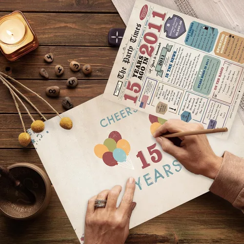 Miniatura 3 de Tarjeta de cumpleaños número 15, regalo de cumpleaños de 15 años para hija e hijo, decoraciones retro de cumpleaños de 15 años para niños y niñas
