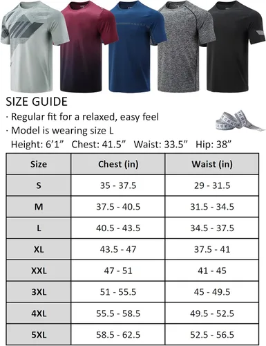 Miniatura 7 de Paquete de 5 camisetas de manga corta con cuello redondo y de secado rápido para hombre camisetas deportivas para correr entrenar o ir al gimnasio