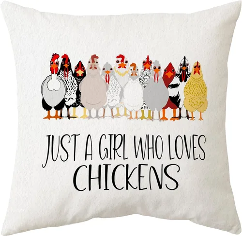 Sidhua Funda de almohada con temática de pollo de granja para el hogar, funda de almohada con diseño de Just A Girl Who Loves Chickens, 18 x 18