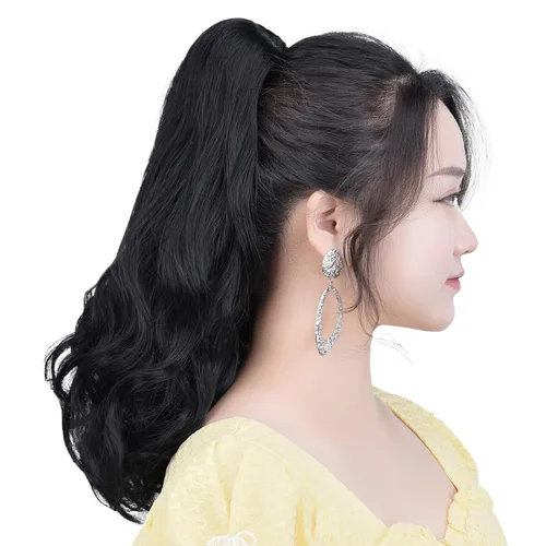 Miniatura 44 de Extensión de cola de caballo negra con clip de garra, ondulada, 10 pulgadas, 3.5 onzas, sintético, como verdaderos, postizos, para mujer, Yaki