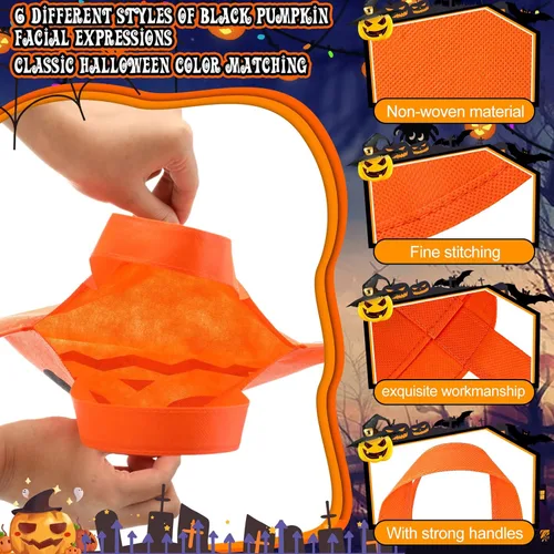 Miniatura 4 de 24 bolsas de Halloween de truco o trato de 12 x 10 pulgadas, no tejidas, bolsas de calabaza para niños, cumpleaños, regalos de fiesta de Halloween