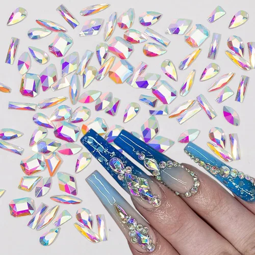 Miniatura 3 de Diamantes de imitación para uñas, 300 piezas de cristales AB, gemas de múltiples formas, diamantes de imitación de parte trasera plana, para arte