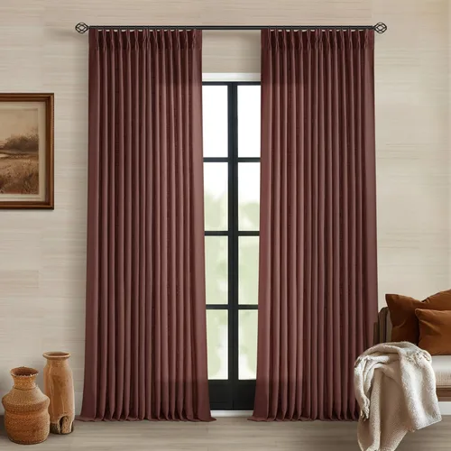 Miniatura 202 de Cortinas de lino natural con pliegues fruncidos de 120 pulgadas de largo para sala de estar, cortinas plisadas con ganchos y lengüeta trasera