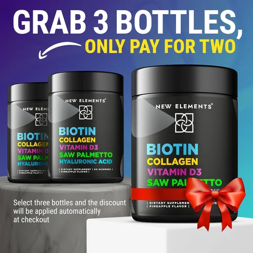 Miniatura 2 de Gomitas de biotina con colágeno y vitamina D3 Saw Palmetto y ácido hialurónico para el cabello, la piel y las uñas, suplemento para el crecimiento