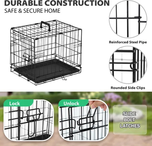 Miniatura 4 de BestPet Jaula para perros 18 pulgadas Negro Perrera de metal plegable con puertas individuales, pestillos seguros de perno deslizante