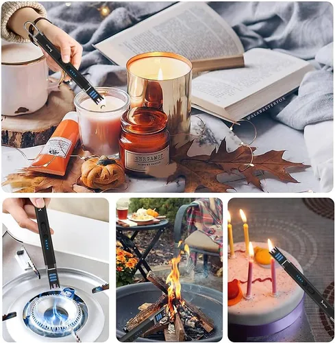 Miniatura 5 de SUPRUS Encendedor eléctrico de arco para velas, resistente al viento, sin llama, recargable por USB, con luz LED, para velas, camping, barbacoa