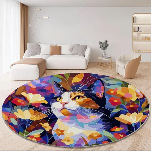 Miniatura 14 de Bath Mat Round Rug 2 ft, Boho Sun Line Mandala Washable Circular Rugs, Non Slip Absorbent Beige Circle Area Carpet for Kitchen Living Room Bedroom