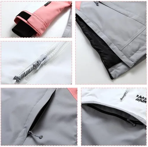 Miniatura 56 de RIUIYELE Traje de esquí para mujer, chaqueta y pantalones de snowboard para deportes al aire libre, traje de nieve con aislamiento impermeable
