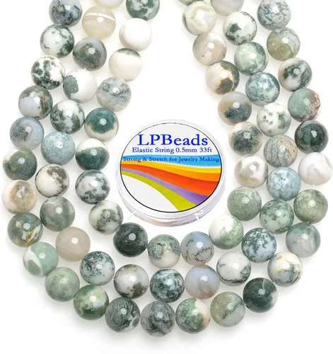 Miniatura 13 de LPBeads 100 piezas de cuentas sueltas de jade blanco natural pulido de 8 mm y redondo con cordón elástico para hacer joyas y pulseras Jade blanco