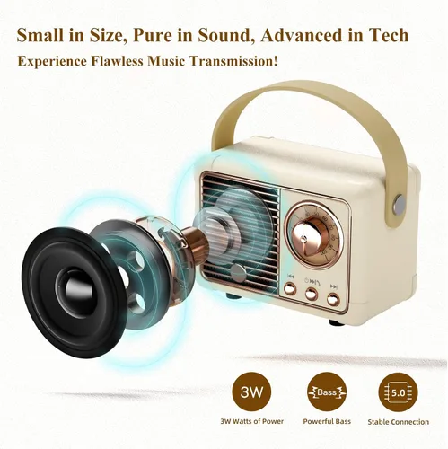 Miniatura 5 de Altavoz Retro Ideas de Regalo de Cumpleaños para Mujer Altavoz Inalámbrico Portátil Regalos para Mujeres, Niñas, Amigas Estilo Retro Pequeño