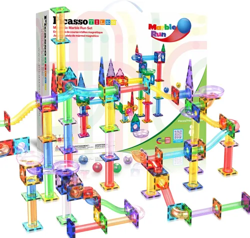 Miniatura 13 de PicassoTiles PTG108 - Juego de 108 piezas de carreras con azulejos magnéticos, autos y canicas, juguete de aprendizaje STEM 3 en 1, kit