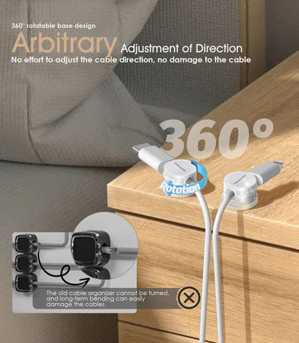 Miniatura 4 de Paquete de 9 clips organizadores de cables de resorte [cable de bloqueo giratorio], 2025 último soporte de cable de carga de teléfono Nearockle